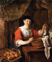 A Woman Selling Fish and Fruit
