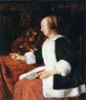 A Woman Holding a Book, with a Dog