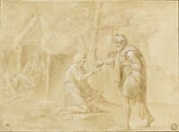 Old Man Asking Alms to a Young Man, with another Old Man Reading