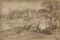 Lanscape with a Horse and Several Characters around a Fire