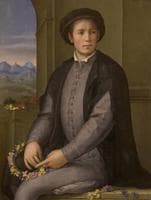 Portrait of a Young Man weaving a wreath of Flowers