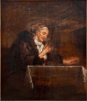 Old Woman Warming Her Hands by the Fire