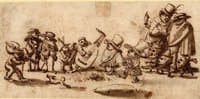 Caricature of Street Musicians Being Watched by Spectators