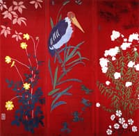 Marabout (Stork) and Four Frogs