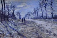 Route, effet de neige, soleil couchant (Snow Effect along a Road with Setting Sun)