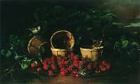 Still Life with Strawberries and Sparrows