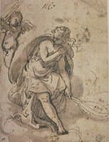 A Drapped Woman Holding a Luth
