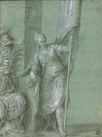 Victory Standing and Holding a Banner