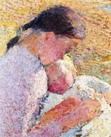 Jeune fille tenant un bébé endormi
