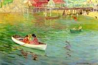 Woman with Children Boating