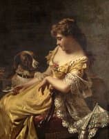 Woman With Letter And Her Dog