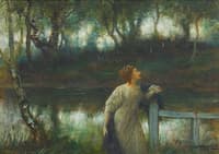 Woman in Contemplation by a Rail Fence