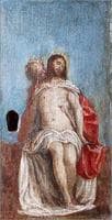 St Lawrence Altarpiece (tabernacle - central panel) - Angel Holding the Dead Christ