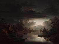 River Landscape in the Silver Moonlight