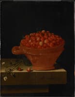 A Bowl of Strawberries on a Stone Plinth