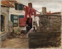 Dutch Village Scene with Hanging Laundry
