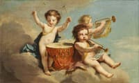 Children Floating on Clouds with Drums and Trumpet