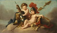 Children Floating on Clouds with Arms, Armour and Insignia