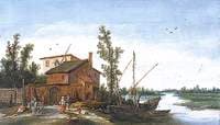 A Boat Moored before a Walled Farm