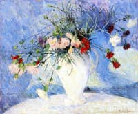 Carnations in White Vase