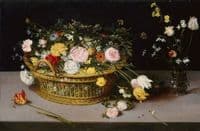 Flowers in a Basket and a Vase