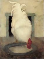 Wyandotte cockerel with pewter plate