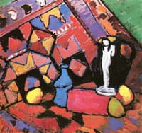 Still Life with Pitcher and Sculpture on a Tablecloth