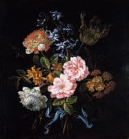 A Bouquet of Poppy Anemones, York-and-Lancaster Roses, Double Camparnelle, a Hyacinth and a Tulip