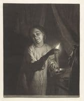 Woman in sleepwear, with a candle