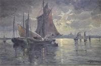 Bay with Boats in Moonlight