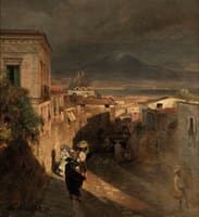 Alleyways of the Oldtown in Naples with View on The Vesuvius