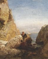 Fisherwoman at an South-Italian rocky Shore