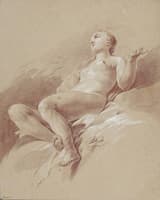 Naked Young Woman Sat on Rocks