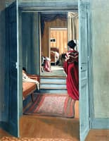 Interior with Woman in Red from Behind