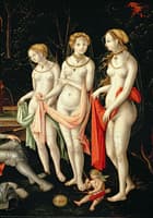 Destruction of Troy and the judgment of Paris , detail - Artemis , Hera and Aphrodite