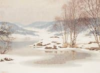 Snow on frozen lake