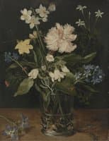Still life with flowers in a glass