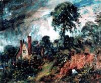 A Cottage among Trees with a Sandbank