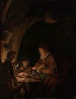Old Woman Cutting Bread