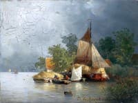 River Landscape with Barges