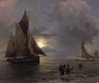 Moonlit Coastal Landscape with Sailing Ships