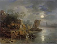 Nightly Coastal Landscape with Fisherboats