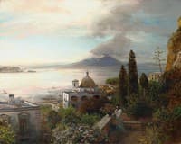 View over the Gulf of Naples to the Mount Vesuvius
