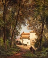 Italian Landscape with two Monks and Roman Architecture