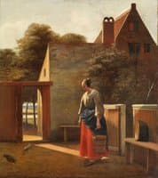 Maid with bucket in a courtyard