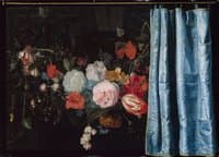 Trompe l'Oeil Still Life with a Fower Garland and a Curtain
