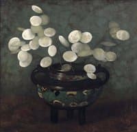 Silver Dollar Plant in a Japanese Jug