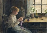 Girl Knitting by the Window
