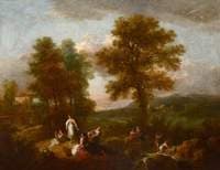 Italian Landscape with Children Fishing
