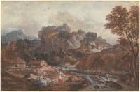Mountainous Landscape with Washerwomen and a Fisherman